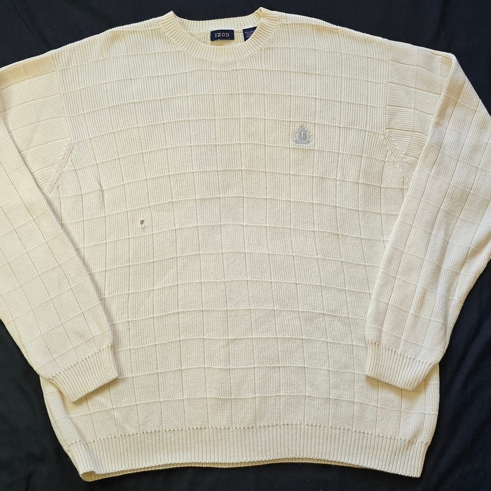 Vintage IZOD 100% Cotton Sweater Men's L Cream Made‎ in Australia Textured